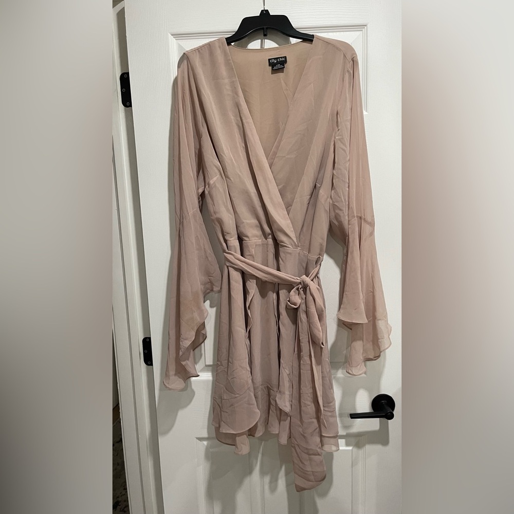 City Chic Sheer Wrap Dress - Blush